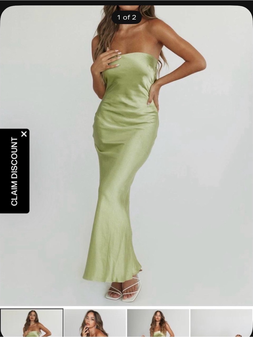 Princess Polly Satin Strapless Slip Dress in Sage Green